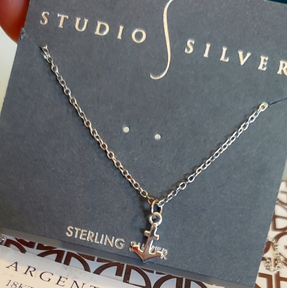Studio silver anchor necklace